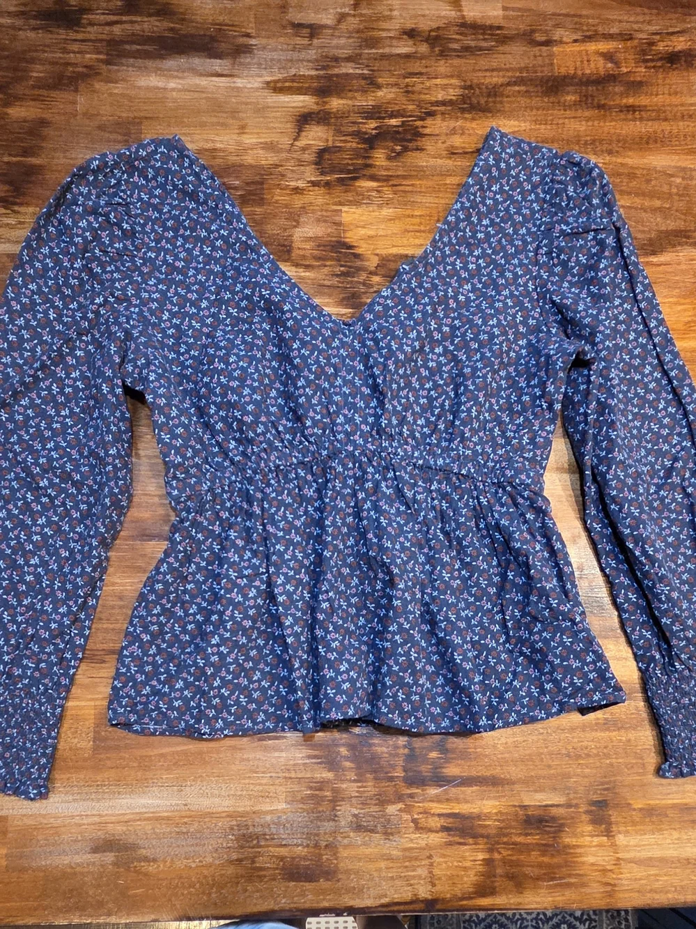 MADEWELL Tie-Back Peplum Top Womens XS Navy Blue Campden Daisies Cottegecore